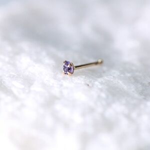 9kt Gold Stud Piercing with 2mm Amethyst New tiny 9k Gold Mark